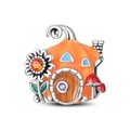 Detailed view of an orange enamel pumpkin house charm with colorful zircon stones - PAC1936-Pumpkin Item Bead