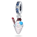 Détail du pendentif cornet de glace en émail coloré avec des gemmes bleues et claires - Charme de Cône de Glace au Chocolat (PAC219)
