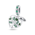 Detailed silver tree of life heart charm with green crystals and Mom engraving - Green Life Tree Pendant (PAC930)