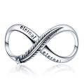 Detail of silver infinity charm with feather accent and eternal engraving - Feather Infinity Charm (PAC054)