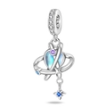 Detailed view of astronaut moon planet charm with opal heart and tiny star pendant - Color Changing Planet Track Pendant (PAC1262)