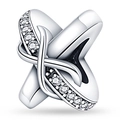 Macro view of silver cross charm featuring pavé cubic zirconia and an X-shaped design - Figure 8 Knot Charm (W-PAC109)
