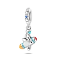 Detailed charm of an astronaut riding a rocket with blue enamel and star engraving - Space Odyssey Pendant (PAC1260)