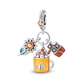 Detail of silver autumn charm with sunflower, pumpkin coffee cup and chocolate pendants - PAC1939-Warm Little Item Pendant