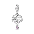 Silver charm pendant with vintage openwork pattern and teardrop pink zircon stone - Baroque Classical Flower Pendant (PAC1576)