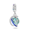 Detailed view of glow-in-the-dark astronaut planet charm with blue enamel and crystals - Luminous Planet Ball Pendant (PAC1264)