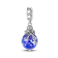 Detail of silver blue glass charm with glittering stardust effect and star pendant - Blue Luminous Wish Bottle Pendant (PAC1741)