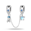 Detailed safety chain with space rocket and starry blue crystal for charm bracelets - Interstellar Safety Chain (PAC907)