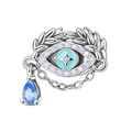 Macro view of silver evil eye charm with blue enamel star and crystal drop detail - Evil Eye Bead (PAC1982)