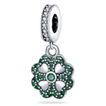 Close-up of silver four-leaf clover charm with green gemstones and pavé crystals - Lucky Symbol Charm (W-PAC133)