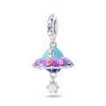 Detailed UFO charm featuring 925 silver finish, colorful zircons, and star pendant detail - Alien Luminous Spaceship Pendant (PAC1258)