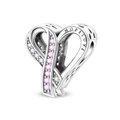 Detailed view of silver heart charm bead with pink stones and Hope Love engravings - Pink Power Bead (PAC1952)
