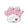 Pendentif patte en émail rose et blanc avec gravure cœur love en argent - Style Patte Mignonne Rose (PAC1541)