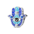 Silver Hamsa Hand charm with blue enamel evil eye and sparkling zircon for DIY bracelets - Guardian Hand Bead (PAC1981)