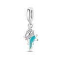 Silver conch shell charm with sky blue enamel and sparkling cubic zirconia stones - Blue Conch Pendant (PAC1748)