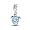 Silver turtle charm with blue zircon crystals and starfish detail for DIY bracelets - Blue Little Turtle Pendant (PAC1751)