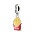Pendentif frites en argent avec émail rouge et cristaux brillants pour bijoux - Pendentif Frites (PAC889)