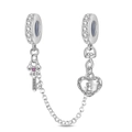 Catena di sicurezza in argento con ciondoli a chiave e lucchetto a cuore rosa - Catena di Sicurezza Serratura a Chiave Classica