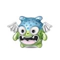 Detailed view of a blue and green enamel monster charm with wings for DIY bracelets - Blue Green Little Monster Bead (PAC1657)