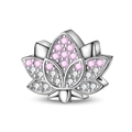Κρεμαστό λωτός με ροζ και λευκά ζιργκόν παβέ σε επάργυρο μέταλλο για βραχιόλι - Ροζ Λευκό Λωτός Χάντρα (PAC1719)