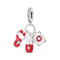 Detailed medical charm with stethoscope and medical bag made of S925 silver and enamel - Healing Pill Pendant (PAC1949)