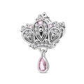 Detail of silver crown charm with pink pear-shaped gemstone and white crystals - Pink Crown Bead (PAC1767)