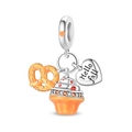 Detail of silver autumn charms with pretzel, cupcake, and Hello Fall heart pendant - PAC1944-Dessert Moment Pendant