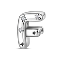 Detail of silver letter F charm bead with sparkling cubic zirconia and star engravings - Letter F