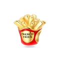 Enameled gold-plated French Fries charm bead with red box and English lettering - French Fries Style (PAC1241)