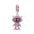 Pink robot charm bead in silver-plated copper with colorful enamel for DIY bracelets - Sweet Pink Robot Pendant (PAC1511)