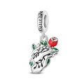 Detail of anatomical heart charm with red enamel roses and healthy engraving - Rose Heart Pendant (PAC1948)