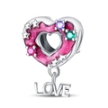 Detail of pink heart charm with glitter enamel, zirconia stars and a dangling LOVE tag - Afternoon Tea - Heart Doughnut (PAC1235)