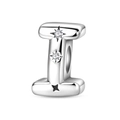 Detailed macro view of silver letter I charm with sparkling star-set zircon stones - Letter I