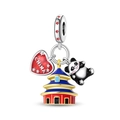 Macro detail of silver charm featuring China heart, blue temple, and panda charms - China Beijing Style Pendant (PAC1989)