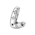 Detailed view of silver letter L bead charm with sparkling zircon star engravings - Letter L