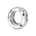 Macro view of silver plated star charm with cubic zirconia and black star details - Letter O