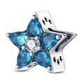 Blue star charm with sea-blue pear-shaped stones and a central white zircon - Blue Stone Flower (PAC281)