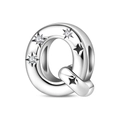 Detailed view of silver letter Q charm with star engravings and cubic zirconia stones - Letter Q