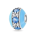 Close-up of sky blue enamel charm bead with blue and clear zircon inlay for bracelets - Afternoon Tea - Blue Macaron Bead (PAC1227)