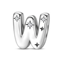 Macro shot of silver letter W charm with sparkling star zircon stones for DIY jewelry - Letter W
