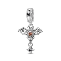 Gothic vleermuis hanger van zilver met rode edelsteen en zwart hart voor armbanden - Retro Vleermuis Patroon Hanger (PAC1997)