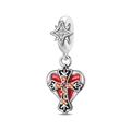 Close-up van zilveren hart hanger met rood emaille kruis en oranje kristallen - Rood Hart Kruis Hanger (PAC1998)
