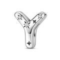 Detailed view of silver letter Y charm with sparkling zircons for charm bracelets - Letter Y