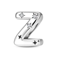 Detailed macro view of letter Z charm with sparkling star accents in silver finish - Letter Z
