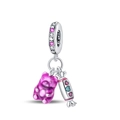 Silver charm with purple gummy bear and colorful candy pendant for DIY bracelets - Gummy Bear Two Piece Style (PAC1242)