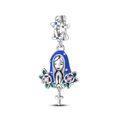 Detailed silver Virgin Mary charm with blue enamel cloak and colorful zircon stones - Virgin Mary Prayer Pendant (PAC1922)