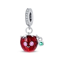 Macro detail of 925 silver strawberry charm with red enamel and pavé-set zircon stones - Strawberry Sprite Style (PAC1244)