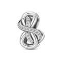 Detail of silver knot charm with sparkling pavé cubic zirconia for DIY bracelets - Mobius Strip Bead (PAC2006)