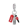 London charms featuring Big Ben, red telephone box and royal guard in silver finish - London Big Ben Style Pendant (PAC1992)