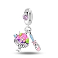 Silver ice cream sundae charm with pink enamel heart and cubic zirconia accents - Summer Ice Cream Style (PAC1218)